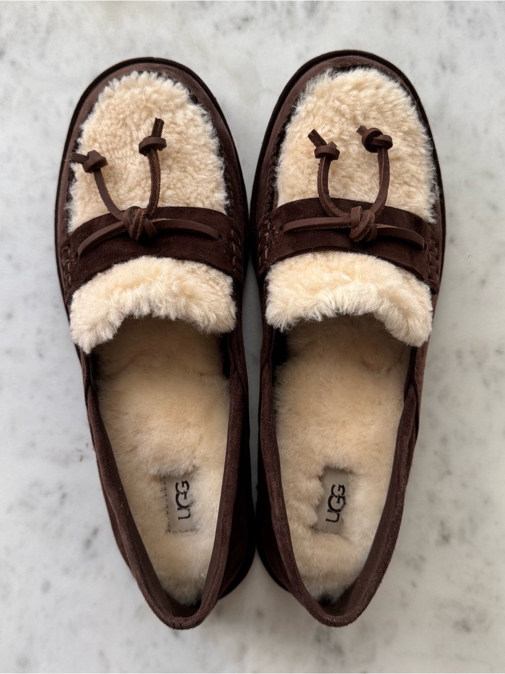 [Size 6] UGG Women's Brown Suede Moccasins with Cream Shearling